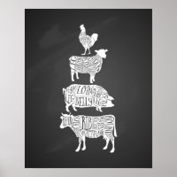 cow pig chicken butcher meat cuts art small holder