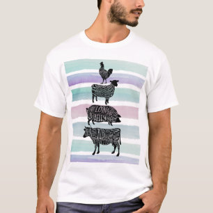 cow pig chicken butcher meat cuts art small holder T-Shirt