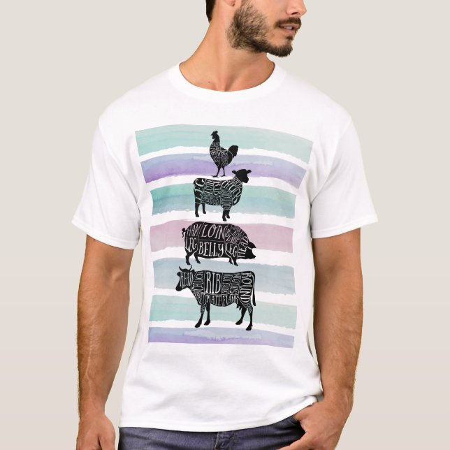 cow pig chicken butcher meat cuts art small holder T-Shirt (Front)