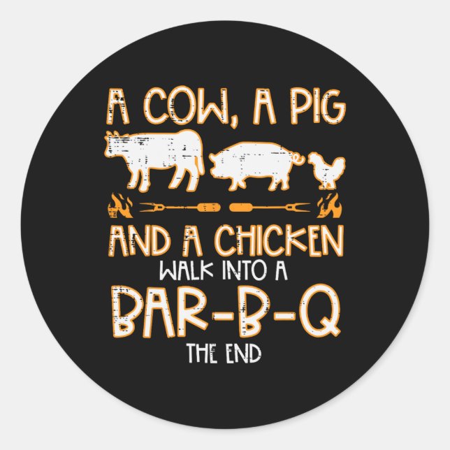Cow Pig Chicken Walk R B Q Bbq Rbecue Grilling Men Classic Round Sticker (Front)