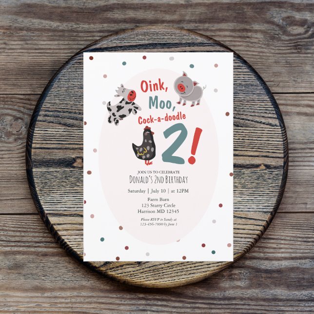 Cow Pig Farm Second Birthday Invitation (Creator Uploaded)