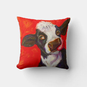 Cow Pillow in red 16" Square