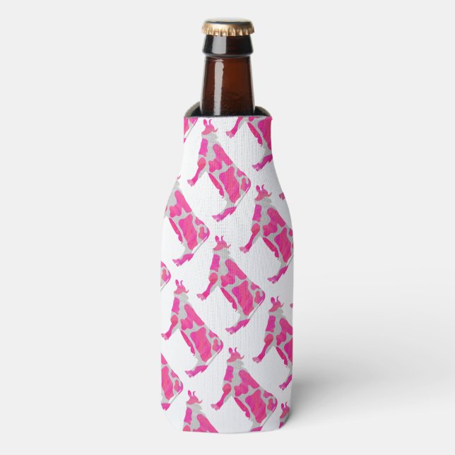 Cow Pink and White Silhouette Bottle Cooler (Bottle Front)