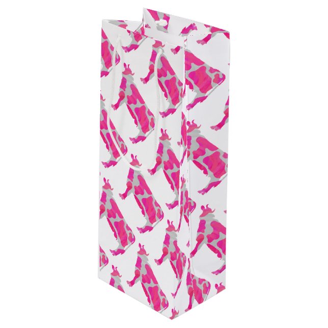 Cow Pink and White Silhouette Wine Gift Bag (Front Angled)