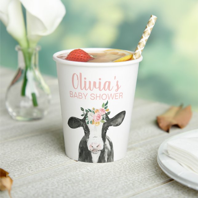 Cow Pink Floral Gingham Paper Cups (Insitu)
