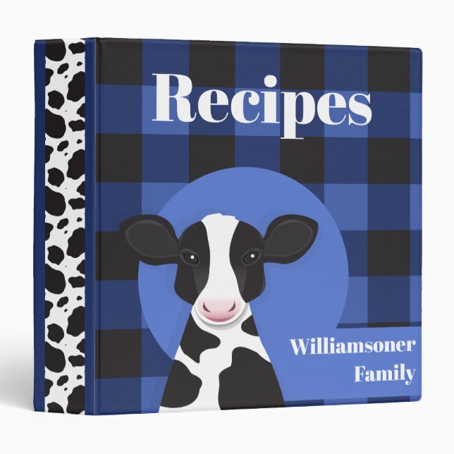 Cow Plaid Name Family Cookbook Recipe Binder (Front/Spine)
