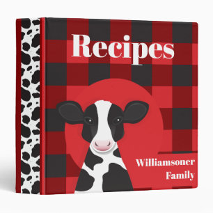 Cow Plaid Name Family Cookbook Recipe Binder