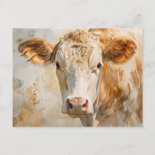 Cow Portrait Watercolor Painting Postcard
