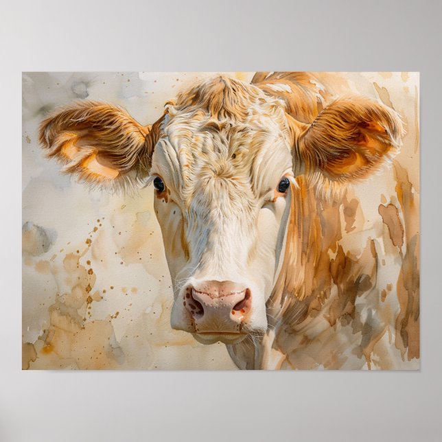 Cow Portrait Watercolor Painting Poster (Front)