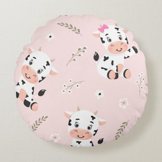 Cow Power Round Pillow (Front)
