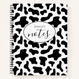 Cow Print Black and White Custom Name Notebook