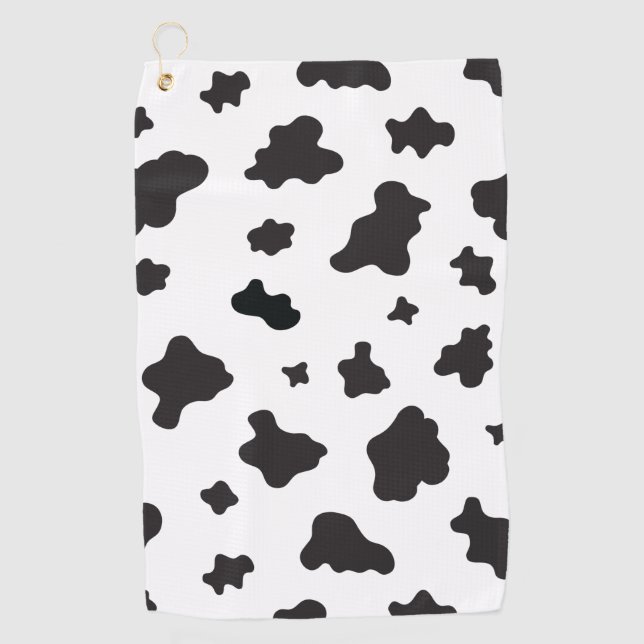 Cow Print Black and White Golf Towel (Front)