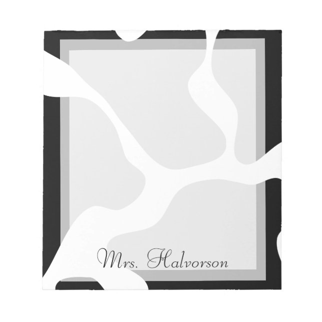 Cow Print Black and White Teacher Notepad (Front)