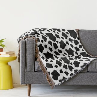 Cow Print Black and White Throw Blanket