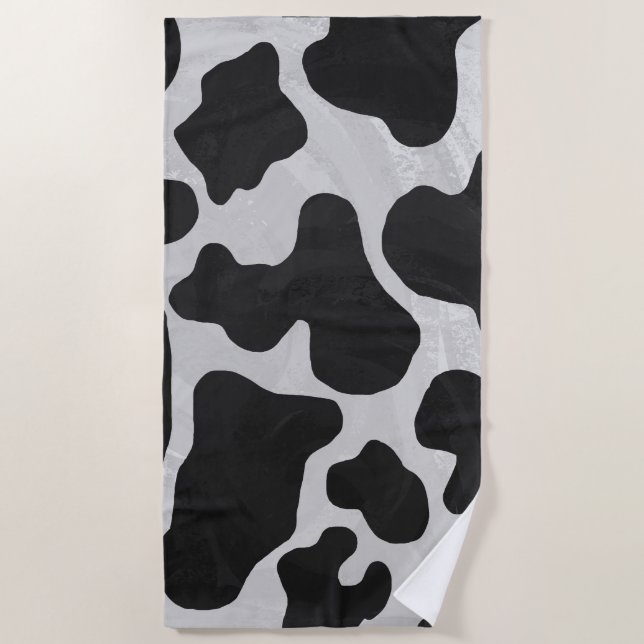 Cow print Black Spots on White Beach Towel (Front)