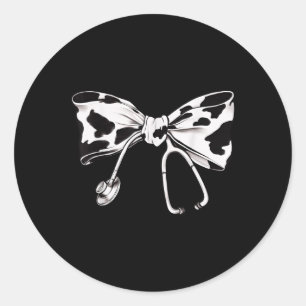 Cow Print Bow And Stethoscope Nurse Rn Graduation  Classic Round Sticker