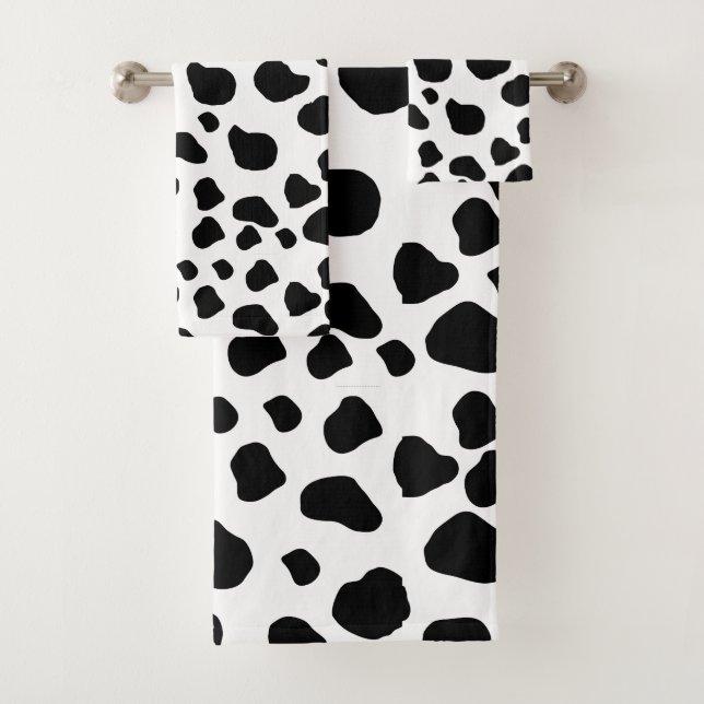 Cow Print, Cow Pattern, Cow Spots, Black And White Bath Towel Set (Insitu)