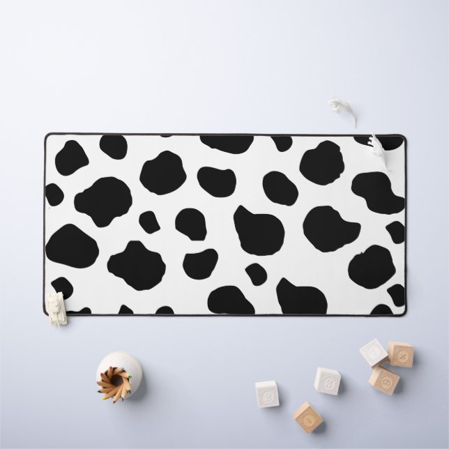 Cow Print, Cow Pattern, Cow Spots, Black And White Desk Mat (Kids Table)