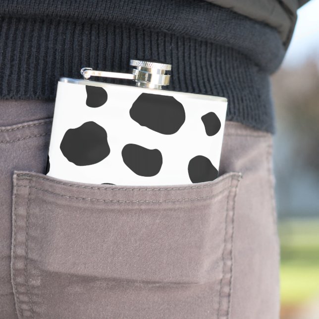Cow Print, Cow Pattern, Cow Spots, Black And White Hip Flask (In Situ)