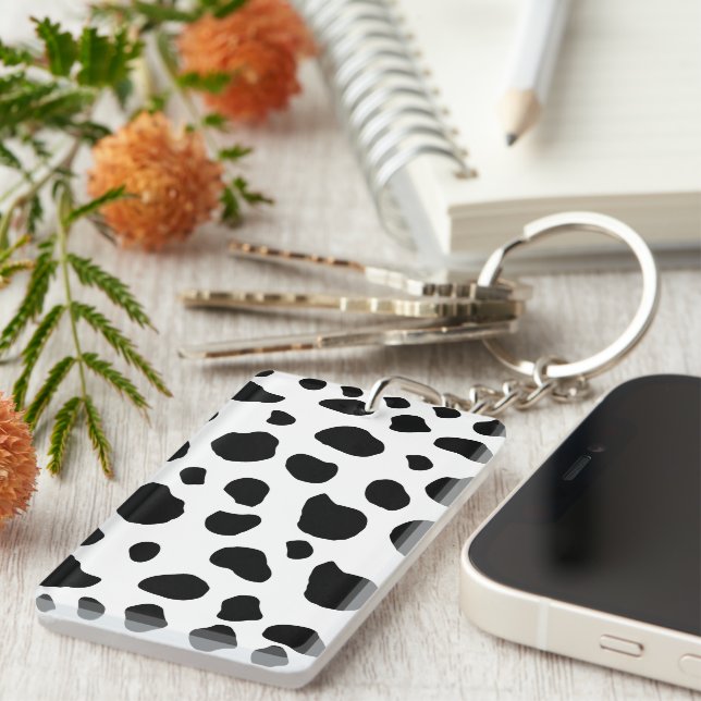 Cow Print, Cow Pattern, Cow Spots, Black And White Keychain (Front Right)