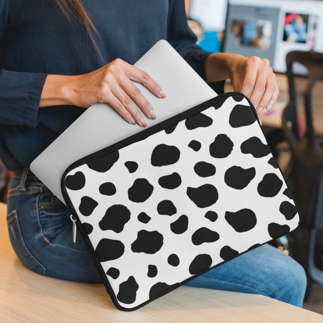 Cow Print, Cow Pattern, Cow Spots, Black And White Laptop Sleeve (Creator Uploaded)