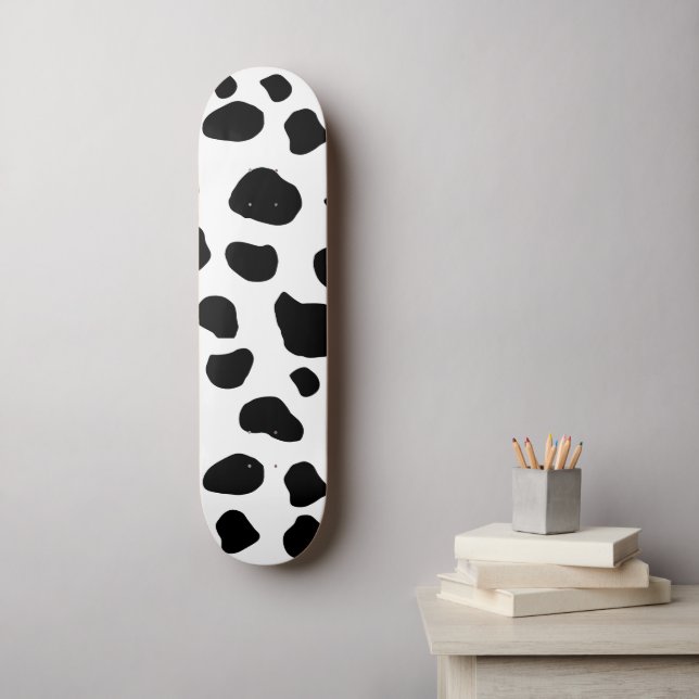 Cow Print, Cow Pattern, Cow Spots, Black And White Skateboard (Wall Art)