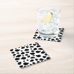 Cow Print, Cow Pattern, Cow Spots, Black And White Square Paper Coaster