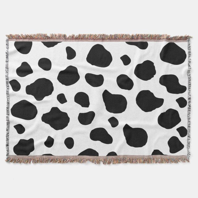 Cow Print, Cow Pattern, Cow Spots, Black And White Throw Blanket (Front)