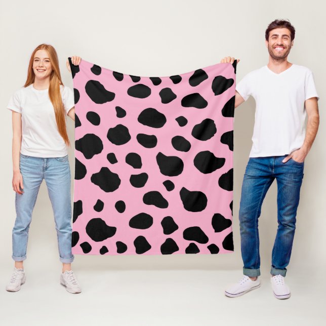 Cow Print, Cow Pattern, Cow Spots, Pink Cow Fleece Blanket (In Situ)