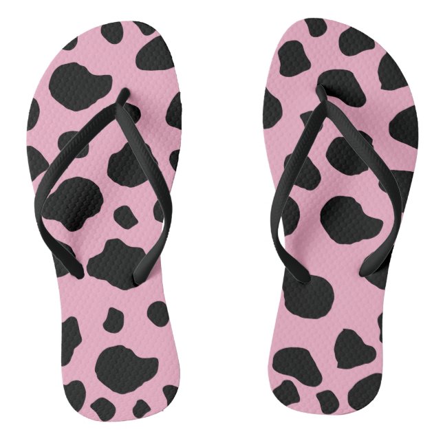 Cow Print, Cow Pattern, Cow Spots, Pink Cow Flip Flops (Footbed)
