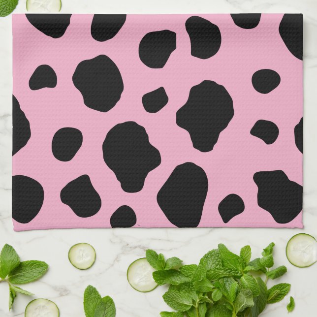 Cow Print, Cow Pattern, Cow Spots, Pink Cow Kitchen Towel (Folded)