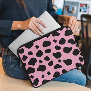 Cow Print, Cow Pattern, Cow Spots, Pink Cow Laptop Sleeve