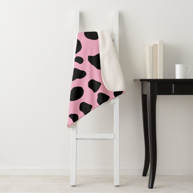 Cow Print, Cow Pattern, Cow Spots, Pink Cow Sherpa Blanket (In Situ)