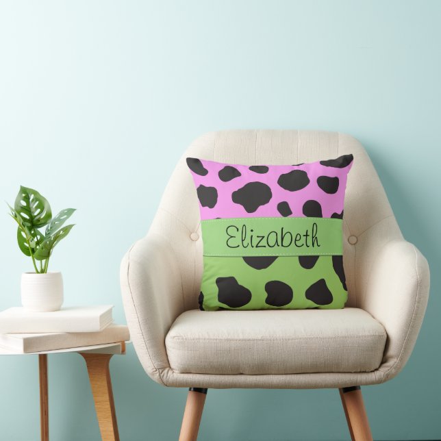 Cow Print, Cow Pattern, Cow Spots, Your Name Throw Pillow (Chair)