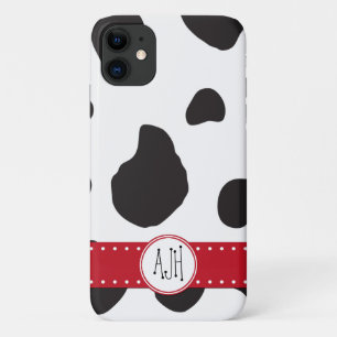 Cow Print, Cow Spots, Black And White, Monogram iPhone 11 Case