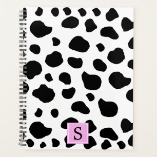 Cow Print, Cow Spots, Black And White, Monogram Planner