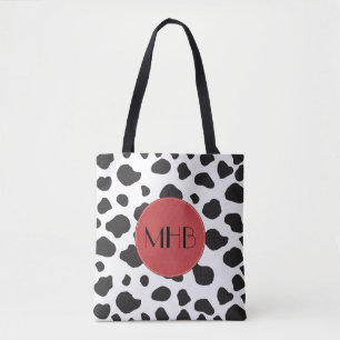 Cow Print, Cow Spots, Black And White, Monogram Tote Bag