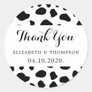 Cow Print, Cow Spots, Black And White, Wedding Classic Round Sticker