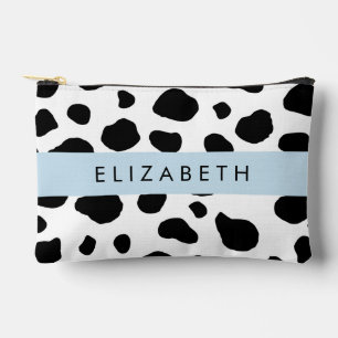 Cow Print, Cow Spots, Black And White, Your Name Accessory Pouch