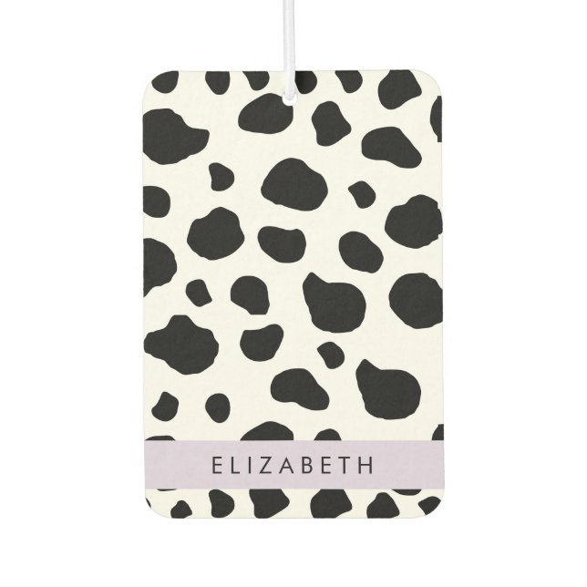 Cow Print, Cow Spots, Black And White, Your Name Air Freshener (Front)