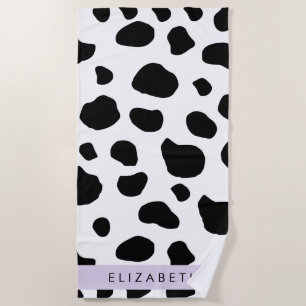 Cow Print, Cow Spots, Black And White, Your Name Beach Towel