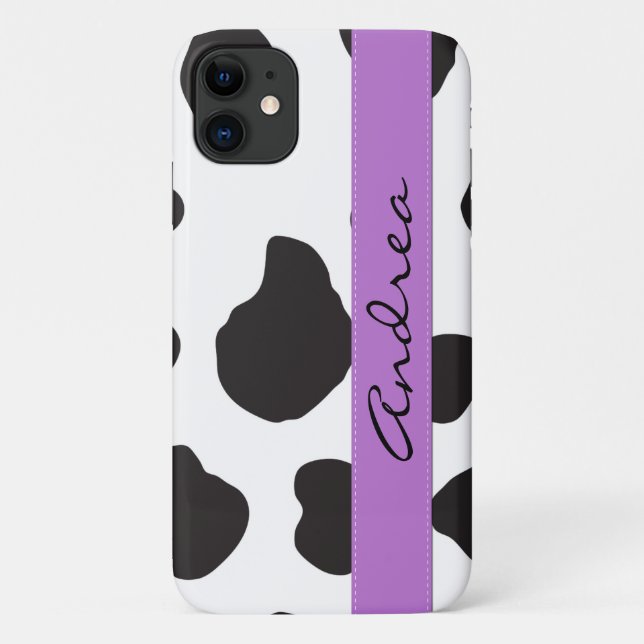 Cow Print, Cow Spots, Black And White, Your Name Case-Mate iPhone Case (Back)