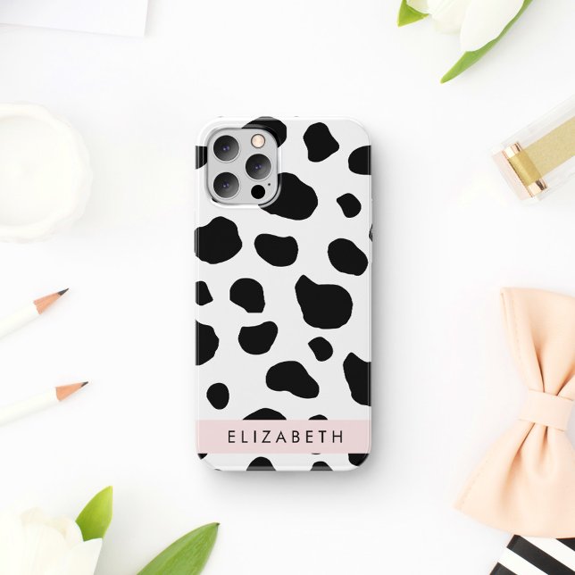 Cow Print, Cow Spots, Black And White, Your Name Case-Mate iPhone Case (Creator Uploaded)