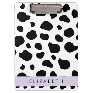Cow Print, Cow Spots, Black And White, Your Name Clipboard