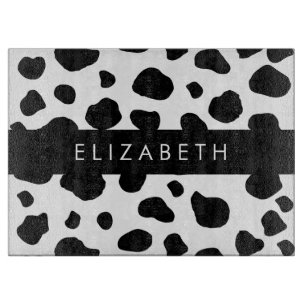 Cow Print, Cow Spots, Black And White, Your Name Cutting Board