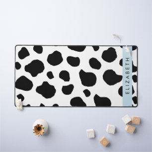 Cow Print, Cow Spots, Black And White, Your Name Desk Mat