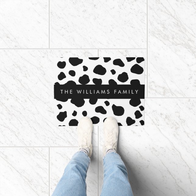 Cow Print, Cow Spots, Black And White, Your Name Doormat (Indoor)