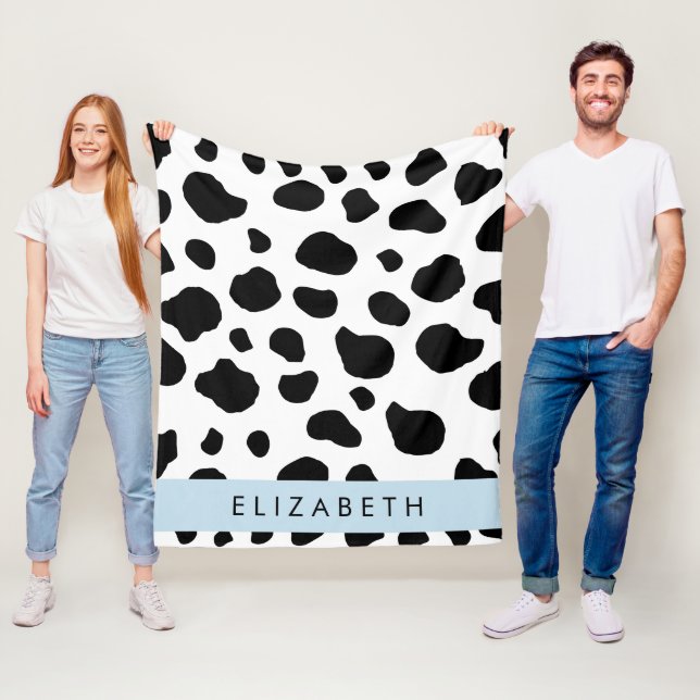 Cow Print, Cow Spots, Black And White, Your Name Fleece Blanket (In Situ)