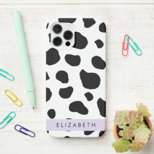 Cow Print, Cow Spots, Black And White, Your Name iPhone 12 Pro Case