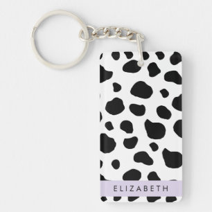 Cow Print, Cow Spots, Black And White, Your Name Keychain